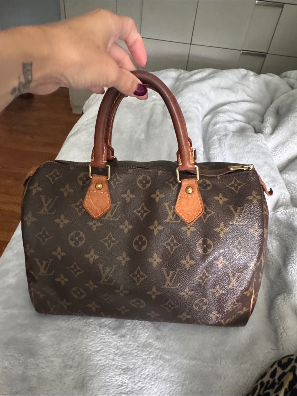 Authentic Monogram Pattern Faux Leather Handheld– Classic Brown Accent